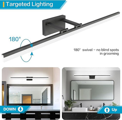 SOLFART Dimmable LED Black Vanity Lighting Fixture Wall Light Over Mirror for Bathroom 47.2 inch