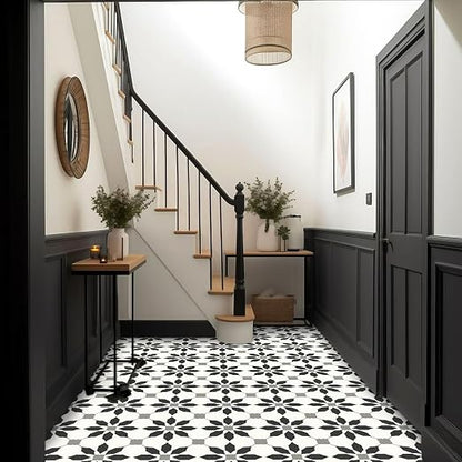 MORCART 40PCS 7.87" x 7.87" Peel and Stick Floor Tile, Black | Self-Adhesive DIY Vinyl Flooring, Removable and Waterproof Tile Sticker for Bathroom, Kitchen, Wall, Bedroom, Stairs