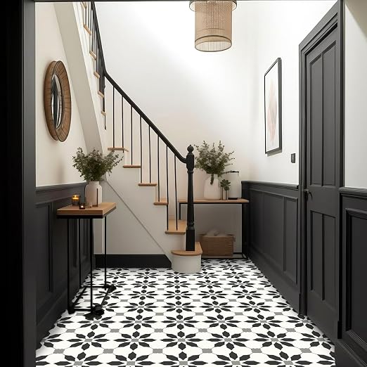 MORCART 20PCS 7.87" x 7.87" Peel and Stick Floor Tile, Black | Self-Adhesive DIY Vinyl Flooring, Removable and Waterproof Tile Sticker for Bathroom, Kitchen, Wall, Bedroom, Stairs