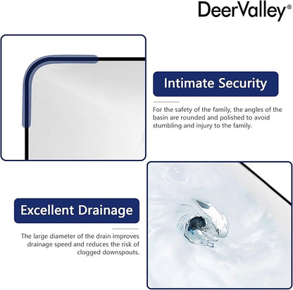 DeerValley 19x12 Inch White Semi Recessed Bathroom Vessel Sink with Black Rim, Ceramic Porcelain Rectangle Above Counter Vanity Sink Basin, DV-1V0235