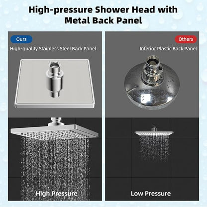 Hibbent cUPC Certified Thickness Metal 6'' Square Rain Shower Head, Chrome | High Pressure Shower Head, Bathroom Waterfall Shower Heads, High Flow Fixed Showerheads with Adjustable Brass Ball Joint