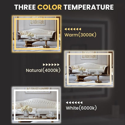 LOAAO 44"X60" LED Bathroom Mirror with Lights, UL Listed | Anti-Fog, Dimmable, 3 Color Temperature, Backlit + Front Lit, Memory Function, Tempered Glass