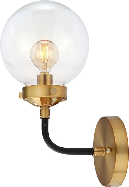 JONATHAN Y 6" Black/Brass Gold 1-Light LED Wall Sconce Vanity Lighting, Clear Glass Globe Shade Modern Contemporary Sconce for Bathroom Mirror, Hallway, UL Listed JYL9009A