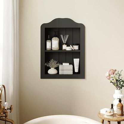 CJL 14‘’ x 18‘’ Recessed Medicine Cabinet, Solid Wood in-Wall Bathroom Cabinet, Victorian Wall Niche Shelf, 2-Tier, Black