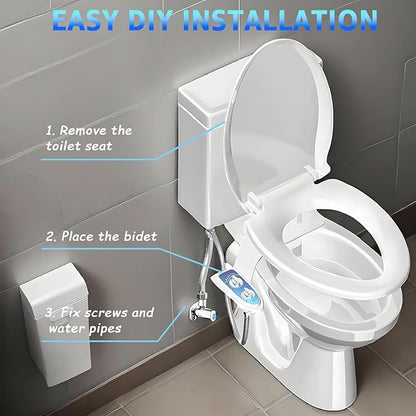 Bidet Attachment for Toilet, Non-Electric Fresh Cold Water, Toilet Bidet with Dual Nozzles Sprayer, Adjustable Water Pressure Control, 3 Modes Wash (Feminine/Bidet Wash + Self-Cleaning)