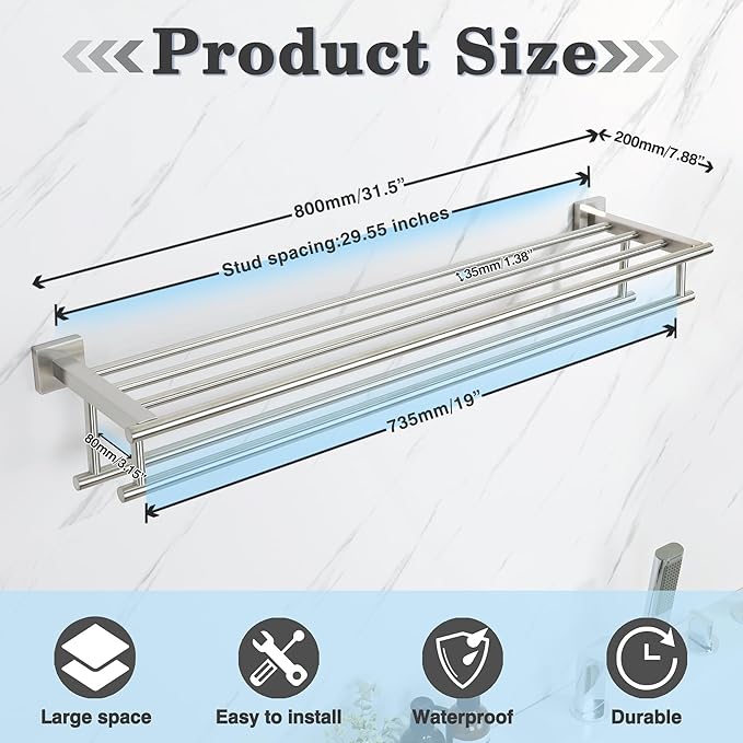 Alise Towel Rack,Towel Holder Towel Shelf with Double Towel Bars for Bathroom Lavatory,SUS 304 Stainless Steel Wall Mount Towel Hanger Storage,32 Inch Brushed Nickel