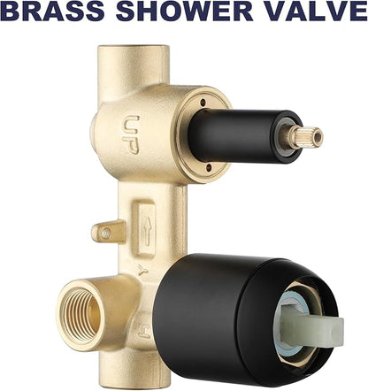 Shower System, All Metal Black Shower Faucet Set, Matte Black | 8" Rainfall Shower Head and Handheld Spray Combo, Round Shower Head and Handle Set with Valve and Trim Kit