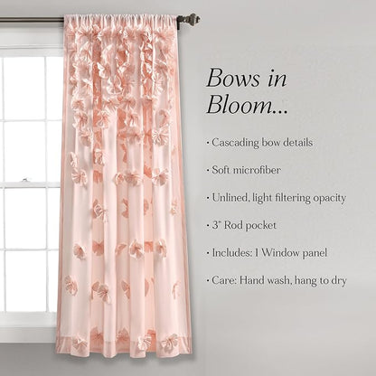 Lush Decor Riley Light Filtering Window Curtain Panel, Single 54" W x 63" L, Blush - Cute Pink Curtains for Bedroom - Bow Decor - Coquette Curtains for Windows