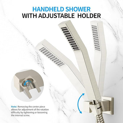 EMBATHER Shower System,10" Shower Faucet Set with Rain Shower Head and Handheld Spray Combo,Included Valve and Trim Kit,Brushed Nickel