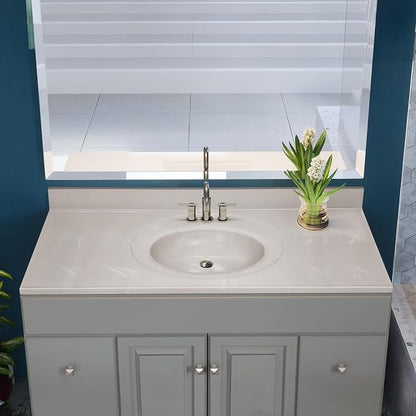Design House Cultured Marble Vanity Top, 49 in W x 22 in D, Integrated 4 in Centerset Oval Sink & Backsplash, Ivory Swirl, 586347 | With Backsplash, , Countertop, Classic, Cultured Marble, Bath, 586347