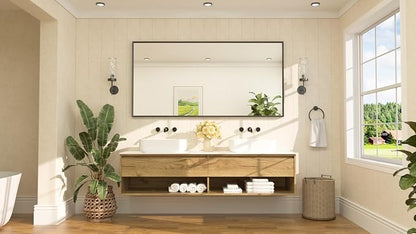 Matte Black Beveled Framed Bathroom Mirror 72" x 36" Large Black Rectangle Metal Vanity Wall Mirror for Bathroom Sink, Modern Farmhouse, Tempered Glass, Shatterproof, Stronger Frame