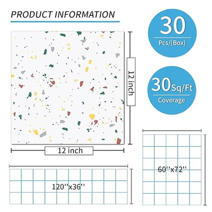 Art3d 30-Pack Peel and Stick Vinyl Floor Tiles, 12 x 12 in, Modern Terrazzo