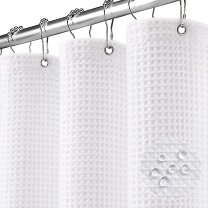 Waterproof Waffle Weave Shower Curtain - White Cotton Fabric Texture Heavyweight Shower Curtain for Bathroom,Washable,72Wx72L