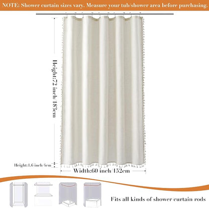 Stall Natural Boho Linen Shower Curtain Vintage Country Textured Tassel Shower Curtain Set with Hooks 54 Inches Wide Modern Neutral Farmhouse Cottage Curtain for Bathroom 54x78, Cream