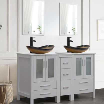 60" Double Sink Bathroom Vanity,Grey Bathroom Vanity with Double Side Vanity Cabinets & Removable 3 Drawer Storage Cabinet with Modern Vessel Sink,Mirror Not Included(029CH)