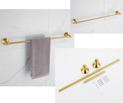 4 Pcs Gold Bathroom Hardware Set - Brushed Brass Gold Bathroom Accessories Kit, Stainless Steel Wall Mounted 23.6 Inch Towel Bar | Towel Hook | Toilet Paper Holder | Hand Towel Holder