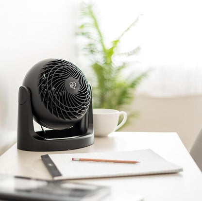 IRIS USA Desk Fan, Air Circulator, 3 Speeds, 52ft Max Air Distance, 360° Adjustable Tilt, 30 db Quiet Motor, Fan for Bedroom, Office, Dorm, Medium, Black