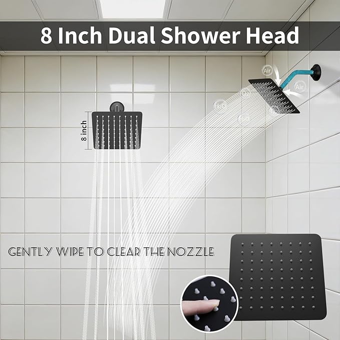 Matte Black Shower System with 3 Rain Shower Head(12+8+8 inch), Handheld Spray, 4 Way Smart Temperature Display Shower Faucet set