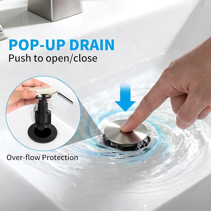 Bathroom Sink Faucet 8 inch, 3 Hole, NSF Certified, Brushed Nickel | Modern Bathroom Faucet for Bathroom Sink and RV with Pop-Up Drain and Water Supply Lines