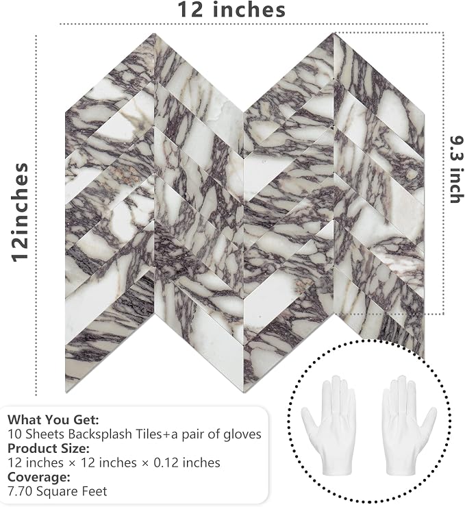 STICKGOO Herringbone Tile Peel and Stick Backsplash for Kitchen&Bathroom | 10-Sheet Self Adhesive Wall Tiles, Bulgari Purple Marble PVC Stick on Backsplash Tile for Kitchen,Bathroom