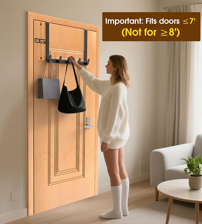 Long Over The Door Hooks with 15.75-inch Arms for Easier Access By Women, Heavy Duty Door Hanger for Winter Coat, L16U, Fits Standard 1 3/4'' Doors, Towel Racks Organization, Black