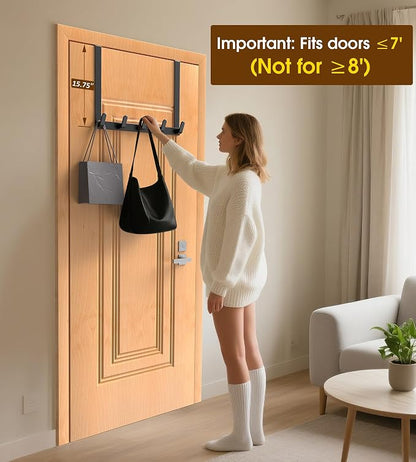 Long Over The Door Hooks with 15.75-inch Arms for Easier Access By Women, Heavy Duty Door Hanger for Winter Coat, L16U, Fits Standard 1 3/8'' Doors, Towel Racks Organization, Black