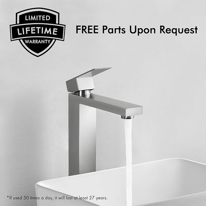 KES Tall Bathroom Faucet Vessel Sink Faucet Single Hole, Brushed Stainless Steel Faucet, cUPC NSF Certified, L3156BLFF12-BS