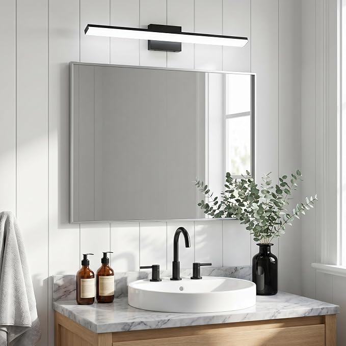 mirrea 32in 5CCT Black LED Vanity Lights for Bathroom Over Mirror | 5 color temperatures,Adjustable light angle,ETL listed,Dimmable,Bathroom lighting fixtures,Eye-friendly,Frosted acrylic shade