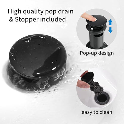 2 Handle Black Bathroom Sink Faucet - 4 Inch Centerset Faucet Bathroom 2 or 3 Hole Lavatory Faucet Bathroom Vanity Sink Faucets with Pop-up Drain and Supply Lines Matte Black