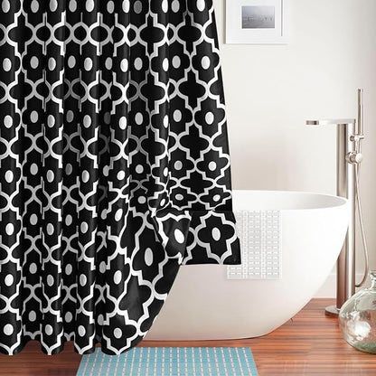 Fabric Modern Extra Long Shower Curtains for Bathroom-Black and White | 72"W x 84"L Textured Faux Linen Elegant Classic Moroccan Bath Decor-Hotel Quality Transitional Washable & Breathable Cloth
