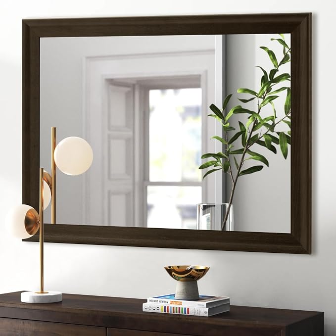 Rustic Wood Wall Mirror for Bathroom,Rectangle Large 30 x 40 inch Mirror | Vanity Hanging Black Walnut Mirror with Wooden Frame for Living Room,Bedroom,Entryway(Dark Walnut)