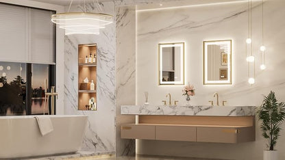 Keonjinn 20x28 Inch Gold LED Bathroom Mirror with Lights, Beveled Edge | Frontlit & Backlit, Lighted Bathroom Mirror, HD Tempered Glass, 3 Color Temperatures, Anti-fog, Stepless Dimmable