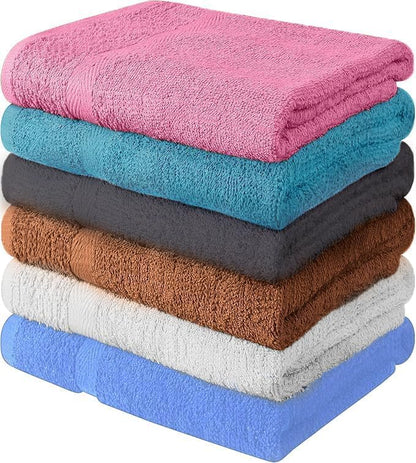 QUBA LINEN 100% Cotton Bath Towel Set – Soft, Absorbent Towels for Bathroom, Spa & Gym Use – Durable, Reusable & Machine Washable Bath Towels - Multicolor, 27x54 Inches, Pack of 6