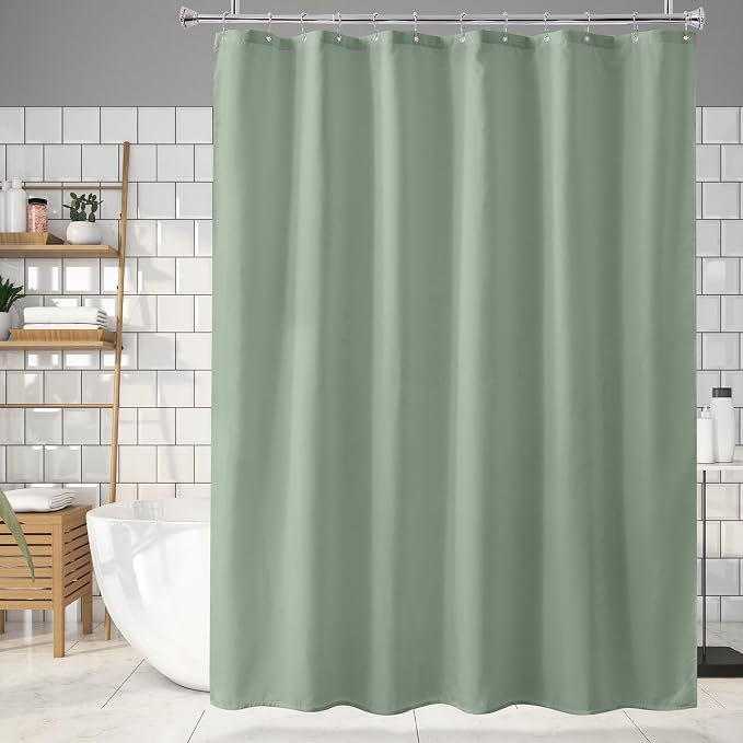 Amazer Sage Green Shower Liner Cloth Waterproof, Soft Sage Green Shower Curtain Liner Fabric with Weighted Stones, Washable Shower Curtain and Liner 2-in-1, 12 Grommet Holes, 72 x 72 Inches