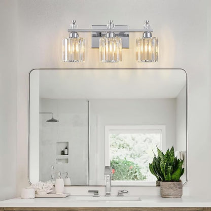 Bathroom Vanity Lights 3-Light Chrome Modern Crystal Vanity Light Fixtures Over Mirror Crystal Bathroom Vanity Lighting Fixtures