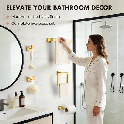 15-Pieces Gold Bathroom Accessories Set, 16 Inch Towel Bar Set | Stainless Steel, Towel Ring, Toilet Paper Holder, Robe Hooks, Towel Racks for Bathroom Wall Mounted, Bathroom Hardware Set