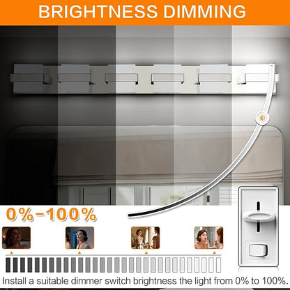 SOLFART 6 Lights Vanity Light Over Mirror,Chrome Bathroom Light Feature Modern LED Dimmable Gloss Chrome Modern Lighting