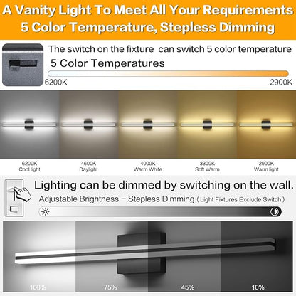 SOLFART Vanity Lights for Bathroom 31.8 Inch Dimmable Matte Black Modern Bathroom Light Fixtures 20W 5CCT LED Lights