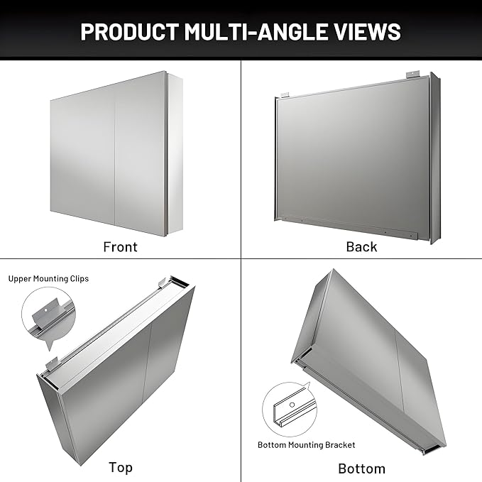 30 x 24 Medicine Cabinet Mirror for Bathroom,Aluminum Alloy Frame,Recessed/Surface Mounted,Mirrored Side Panel,Adjustable Shelves,Bathroom Medicine Cabinet with Mirror,Assembly Required