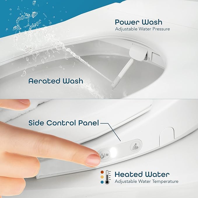 BidetMate 700 Series Electric Bidet Smart Toilet Seat with Side Knob Control, Instant Heated Water and Seat, Heated Toilet Seat with Bidet, Fits Elongated Toilets
