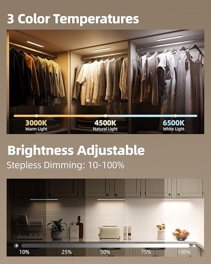 3Pack-Under Cabinet Lighting Wireless,Rechargeable Battery Motion Sensor Light Indoor,LED Closet Lights USB Charging,3 Color Dimmable Under Cabinet Lights for Kitchen, Cabinet, Wardrobe(14inch)