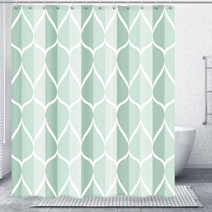 Gelbchu Geometric Shower Curtain for Bathroom, Light Green, 72x72 Inch | with Hooks, Premium Polyester, Quick Dry, Water Repellent, Machine Washable, Rustproof Grommets, Modern Minimalist