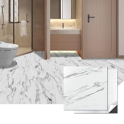 Art3d Peel and Stick Floor Tile, 10-Pack 12 x 12in. Covers 10 Sq.ft, Waterproof Vinyl Flooring Tiles Self Adhesive for Kitchen, Bathroom & Bedroom - Gray Marble
