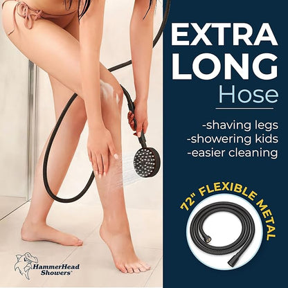 HammerHead Showers® Solid Metal Handheld Shower Head with Hose and Brass Holder - OIL RUBBED BRONZE - 2.5 GPM High Pressure Shower Heads with Adjustable Shower Wand Bracket - 6ft Flexible Extension