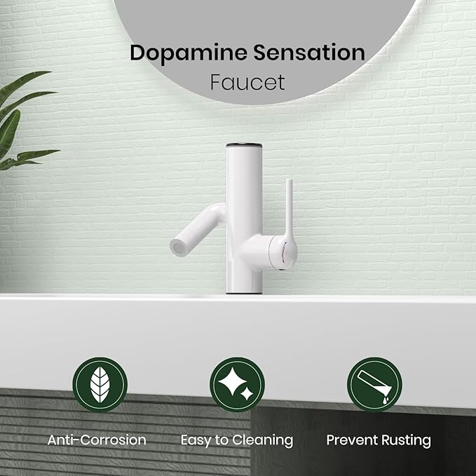 Cactus Bathroom Faucet – Single Hole Basin Tap with Water-Powered LED Temperature Display, 360° Swivel, 2 Water Modes, Easy DIY Install, Cream White