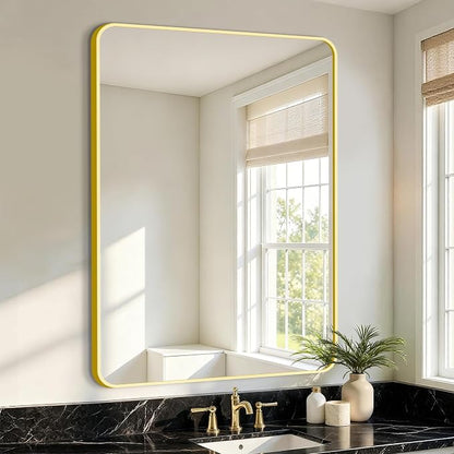 Vanity Bathroom Mirror, 40”x28” Gold Bathroom Mirror for Over Sink | HD Tempered Glass, Anti-Rust Frame, Vertical or Horizontal, Wall Mirrors for Bathroom Sink, Living Room, Entryway, Bedroom