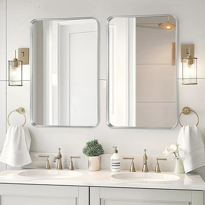 Fabuday Bathroom Mirrors for Over Sink 2 Pack - 36x24 Inch Rectangle Silver Mirrors for Bathroom Sink, Large Vanity Mirror Metal Frame Bath Wall Mirror Rectangular for Home, Bedroom, Restroom