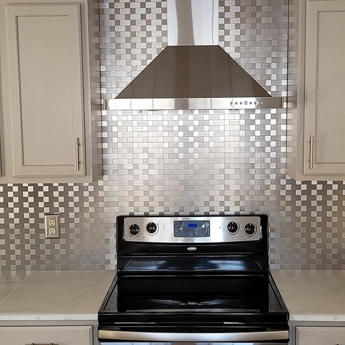 Art3d 10-Pack Metal Peel and Stick Backsplash Tile, Silver Aluminium | 12" x 12", Stainless Steel, Self Adhesive, Anti-Corrosion, Waterproof, Lightweight, Ideal for Kitchens, Bathrooms