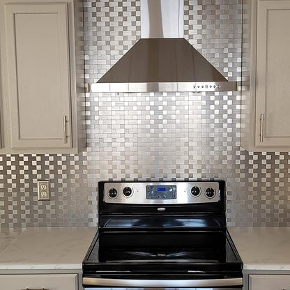 Art3d 10-Pack Metal Peel and Stick Backsplash Tile, Silver Aluminium | 12" x 12", Stainless Steel, Self Adhesive, Anti-Corrosion, Waterproof, Lightweight, Ideal for Kitchens, Bathrooms