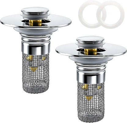 Bathroom Sink Drain Strainer, Pop-up Sink Drain Strainer with Removable Strainer Basket Hair Catcher, Bathroom Sink Stopper,2 Packs